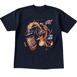 Gildan Pokemon Charizard Mountain Dew Tee Unisex Small Black Excellent Graphic